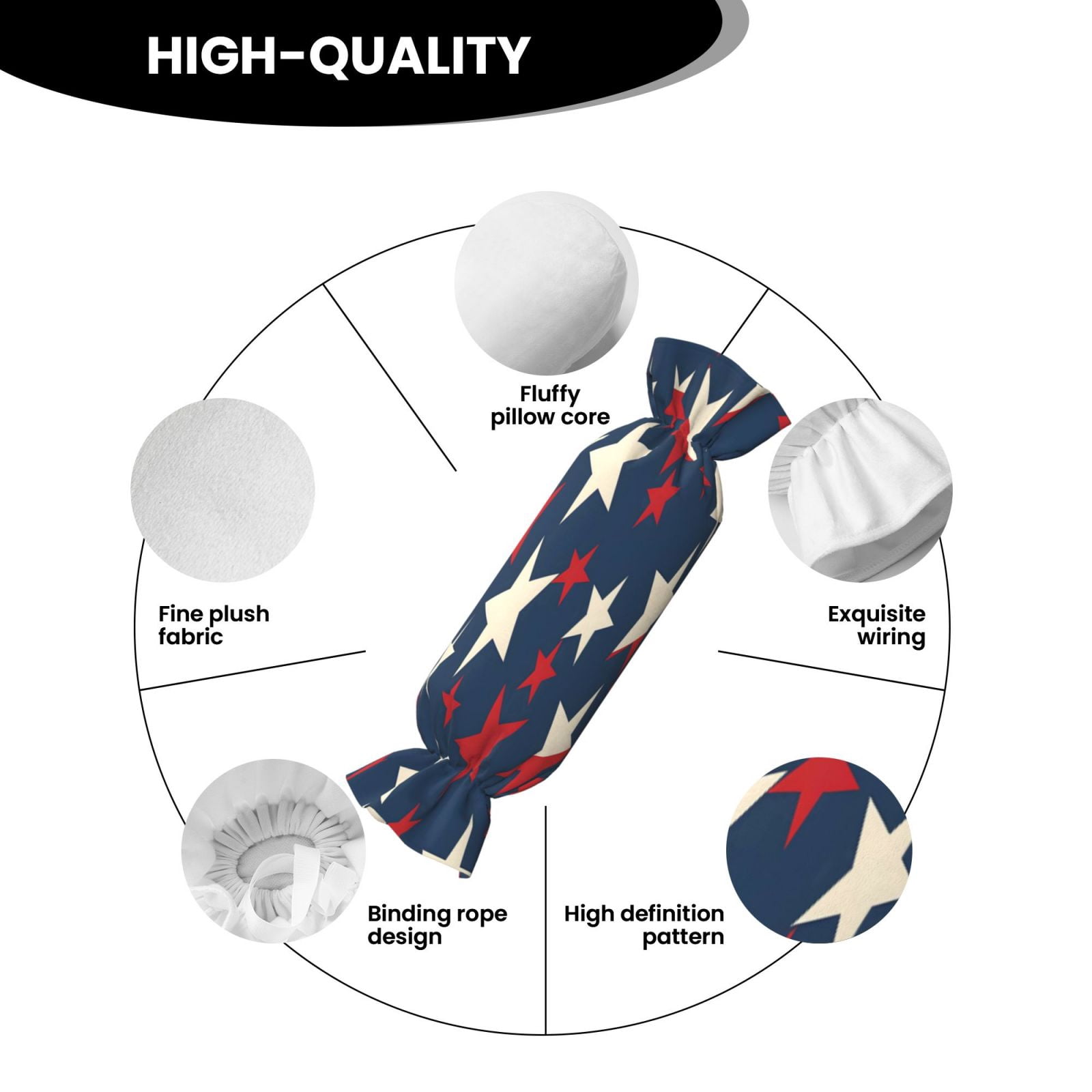 Candy Throw Pillow Travel Cervical Pillow Cylindrical Neck Body Cushion With Insert For Bed Couch Home Decor 9.8x24.4in Independence Day Theme Star (1)