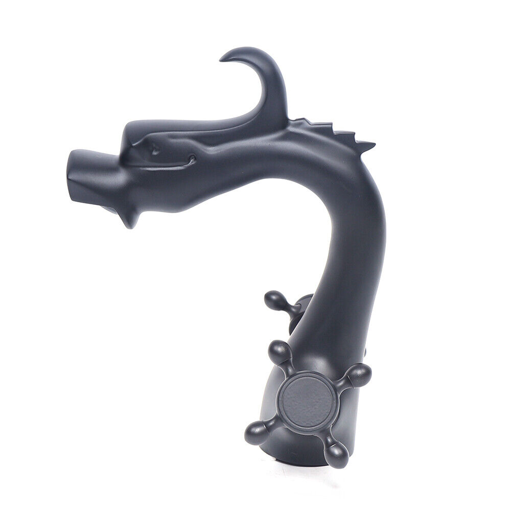 Black Bathroom Faucet for Sink with 2 Handles, 1-Hole Dragon-Shape Hot and Cold Water Taps Mixer Tap