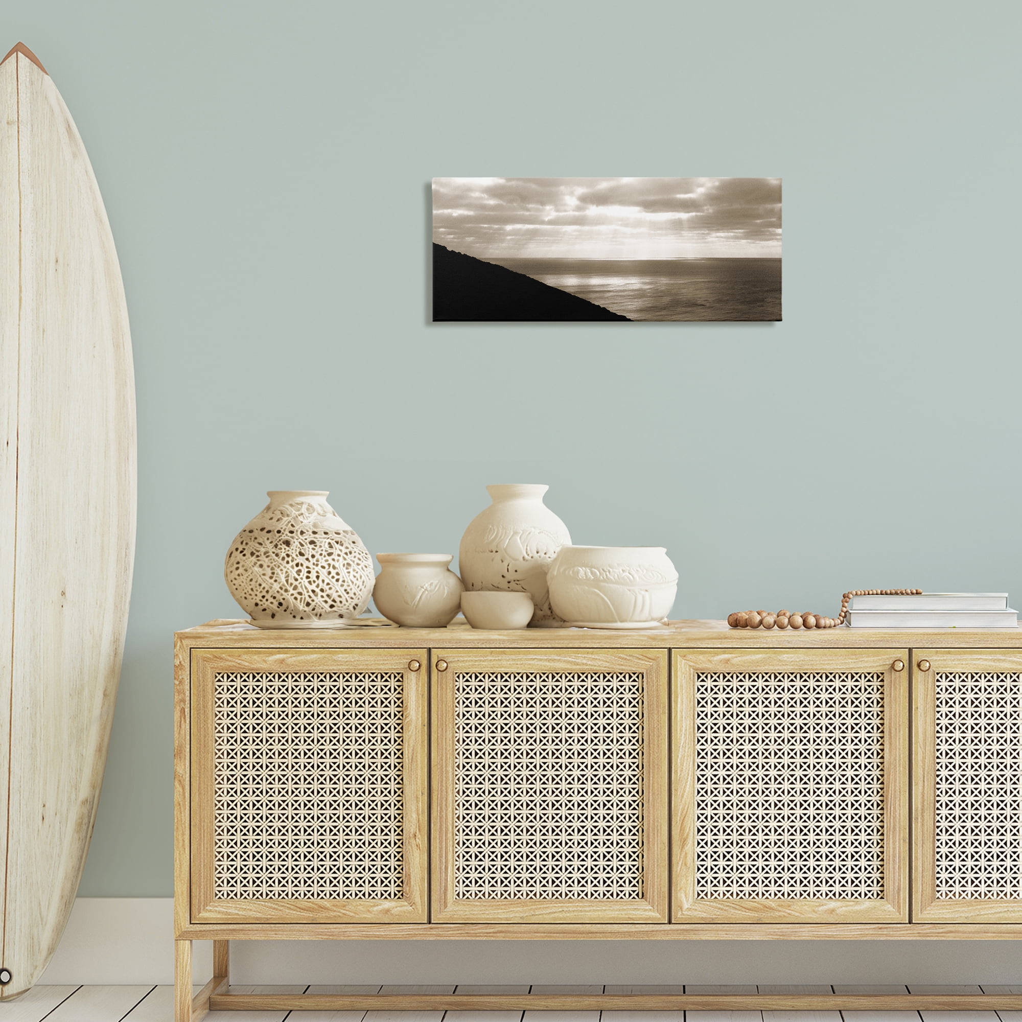 Stupell Industries Sepia Rays on Beach Landscape & Nature Photography Wrapped Canvas Art Print Wall Art, 30 x 13