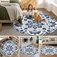 thumbnail image 5 of Blue Floral Round Area Rug 7 FT, Non Slip Living Room Area Carpet, Ethnic Boho Botanical Geometric Art Washable Soft Circular Rug Non-Shedding Floor Carpet for Bedside Office Play Room Classroom, 5 of 9