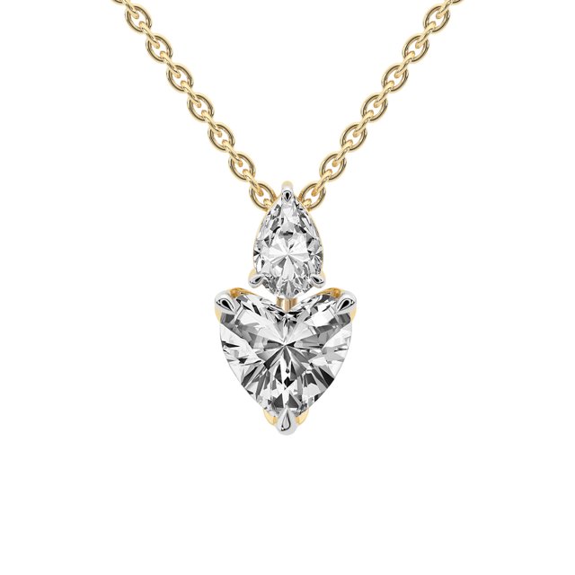 Lab Diamond Dangling Pendant Necklace For Women | 5 Carat IGI Certified Heart Shape | Paloma Two Stone Dangling Lab Diamond Pendant In 14K Yellow Gold | FG-VS1-VS2 Quality | Friendly Diamonds