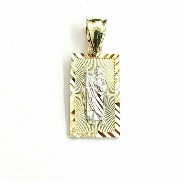14k two tone gold rectangular saint Jude juda pendant charm religious gift 1.4g