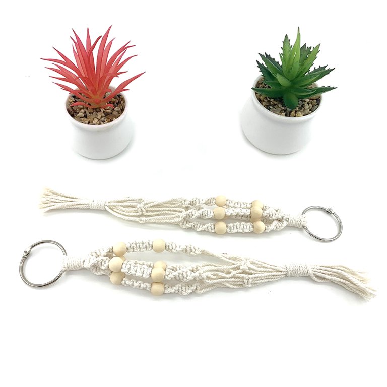 Vehomy 2 Pack Mini Macrame Plant Hanger Car Rear View Mirror Charm Hanging Accessories Car Office Home Wall Hallway Plant Hangers with Artificial