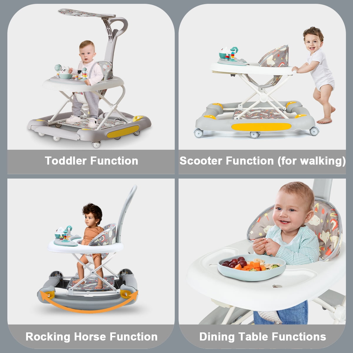 HAOUUCYIN Baby Walker, 6-in-1 Multi-functional Foldable Push Walker, 6-24 Months, Gray