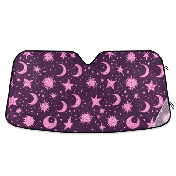 ALAZA Stars Boho Moon Pattern Car Windshield Sun Shade Foldable UV Ray Sunshade Visor Protector 55 x 27.6in