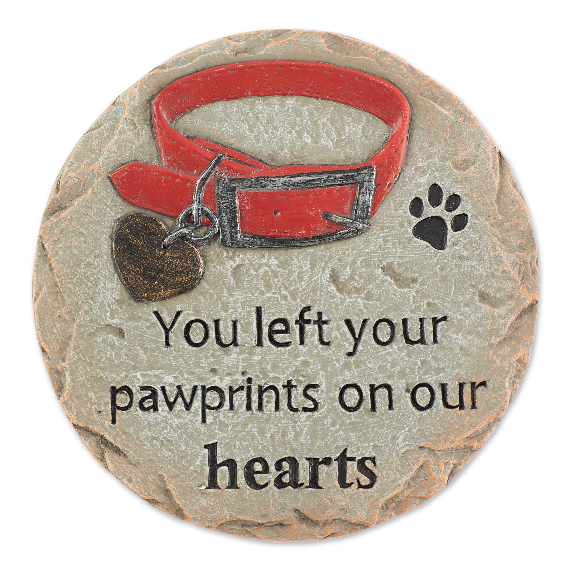 Zingz & Thingz Pawprints on our Hearts Gray Cement Pet Memorial 9.75'