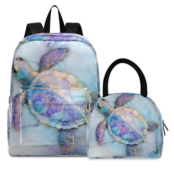 ALAZA Backpack Set Turtle on Marble Elementary School Bags Student BookBag with Lunch Bag