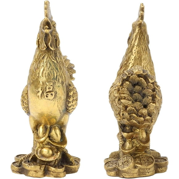 3.94in/10cm Mini Brass Rooster Statue - Chinese Zodiac Feng Shui Ornament for Luck, Wealth & Home Decor, Handcrafted Metal Rooster Figurine for Office & Collection