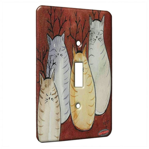 KuzmarK™ Single Gang Toggle Switch Wall Plate - Four Reindeer Tabby Chunky Kitties Christmas Cat Art by Denise Every