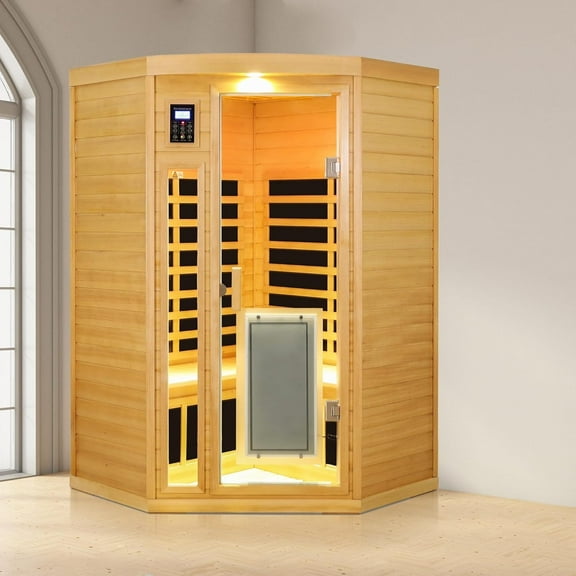 Far Infrared Sauna, Indoor Corner Space Wooden Dry Sauna Low EMF