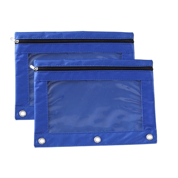 Summercome 2 Pcs Pencil Pouch for 3 Ring Binder, Heavy Duty Zippered Pencil Case with Large Clear Window 10" x 7.5" Reinforced Metal Grommets Durable Cloth Supplies for College Office, Navy