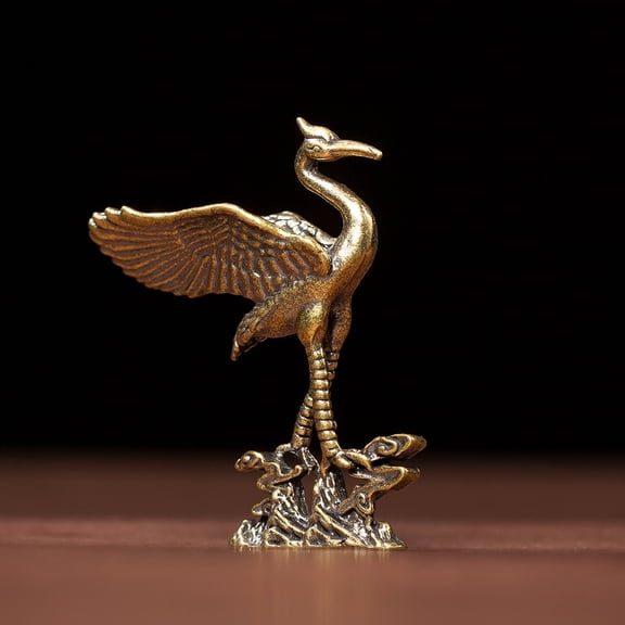 Greenadscape Brass Crane Statue Decorative Golden Sculpture for Home Desk Art Collection