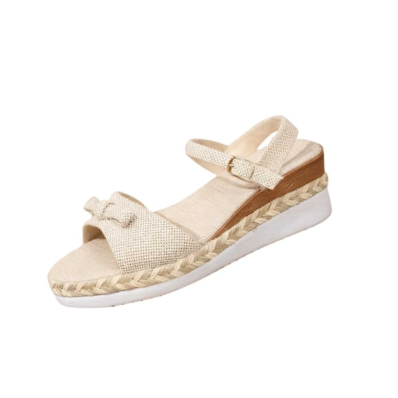 Wensltd Spring Summer Soft Sole Sandals for Women Wedge Heel Open Toe One Strap Buckle Sandals Beach Wear Solid Color Comfortable