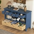 thumbnail image 3 of Vintage Wood Console Table, 47" Narrow Long Entryway Table with 3 Drawers and Open Storage Shelf, Buffet Cabinet Behind Couch Table with 3 Woven Baskets for Hallway, Foyer, Living Room, Navy, 3 of 8