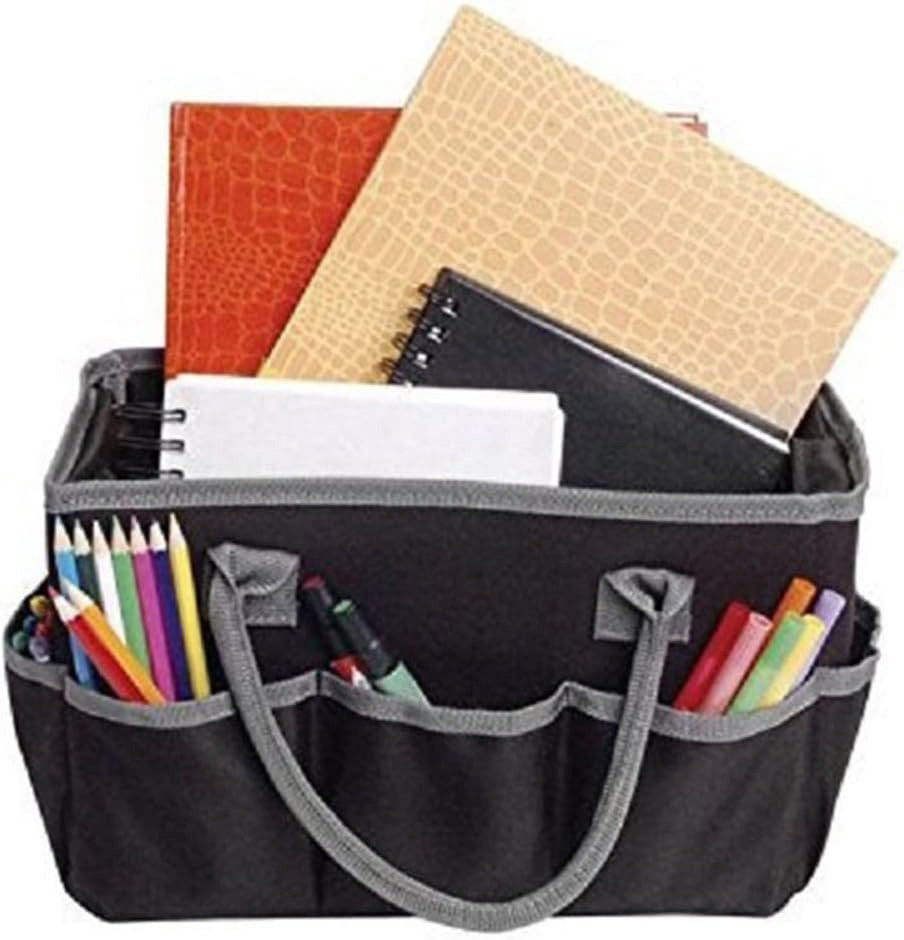 Desktop Tote and Stock Organize,Craft Storage Bag,Teacher Helper Bag, Organization Art Caddy Organizer with Handles 5 Pockets for Arts, Books, Stationery Office Desk Organize (Black)