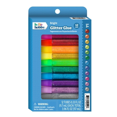 Hello Hobby Bright Glitter Glue Pens, Glitter Glue for Crafts, 12 Pack
