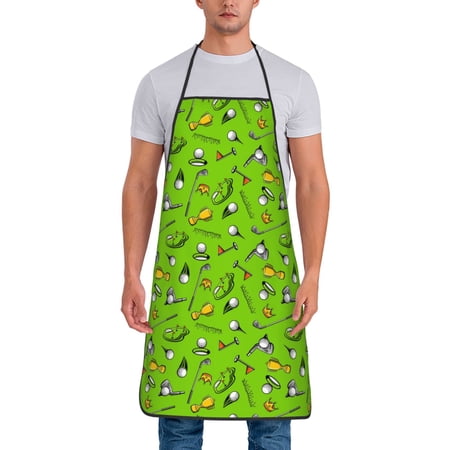 Naloa 1Pack Adjustable Bib Apron Waterdrop Resistant Cooking Kitchen Aprons for Women Men Chef Golf Sport Club Print