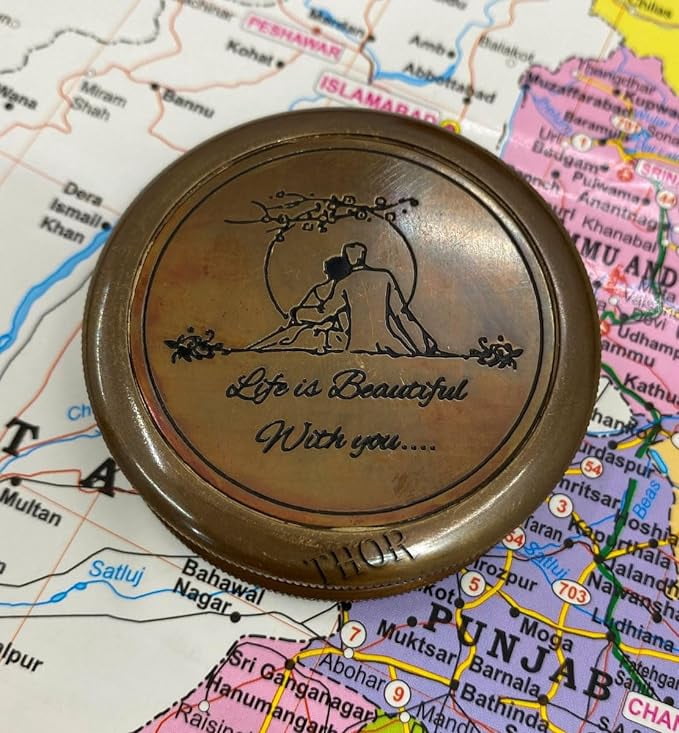 Antique Brass 3" Vintage Robert Frost Direction Marine Graduation Compass Confirmation Day Life is Beautiful with You Beautiful Handmade Men Gift