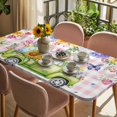thumbnail image 3 of Spring Easter Table Cloths for 3 Foot Rectangle Tables, Colorful Eggs Floral Truck Butterflies Pink Plaid Patio Waterproof Elastic Fitted Tablecloths, Washable Rectangular Table Cover for Camping, 3 of 8