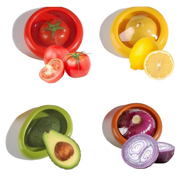 Conservateur d'Avocats et Porte-Tomates - Ensemble de 4 Contenants de Rangement Réutilisables pour le Frigo - Idéal pour l'Ail, les Oignons, les Citrons et les Pommes de Terre