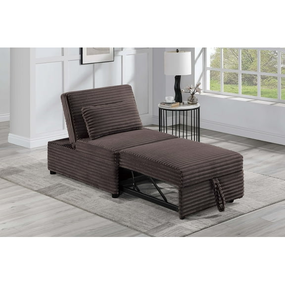 Convertible Sofa Chocolate Fur Like Corduroy 1pc Sleeper Chair w Pull out Bed Solidwood Living Room Couch