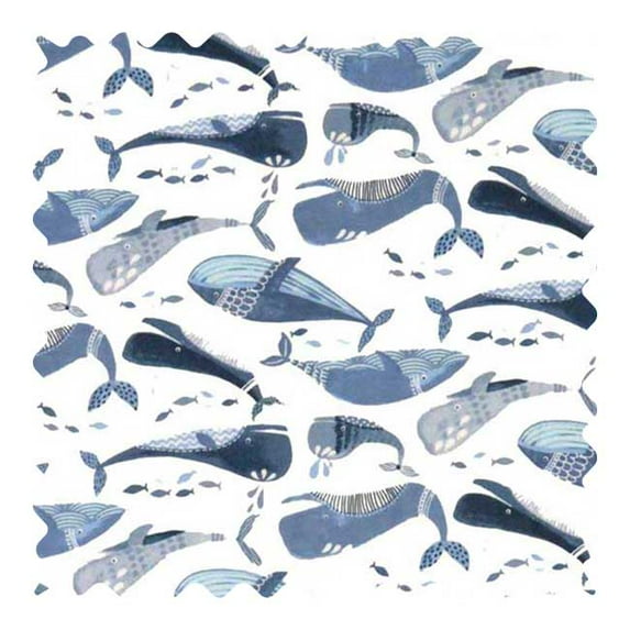 SheetWorld 100% Cotton Flannel Fabric By The Yard, Blue Whales, 36 x 44