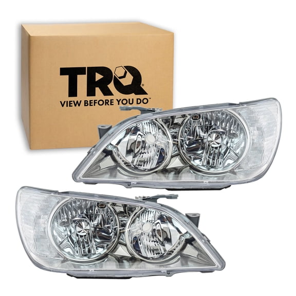 TRQ 2 Piece Headlight Assembly Set Chrome Bezel Driver & Passenger Side Fits Lexus IS300 2001-2005 LX2502121 LX2503121 8111053040 8115053040