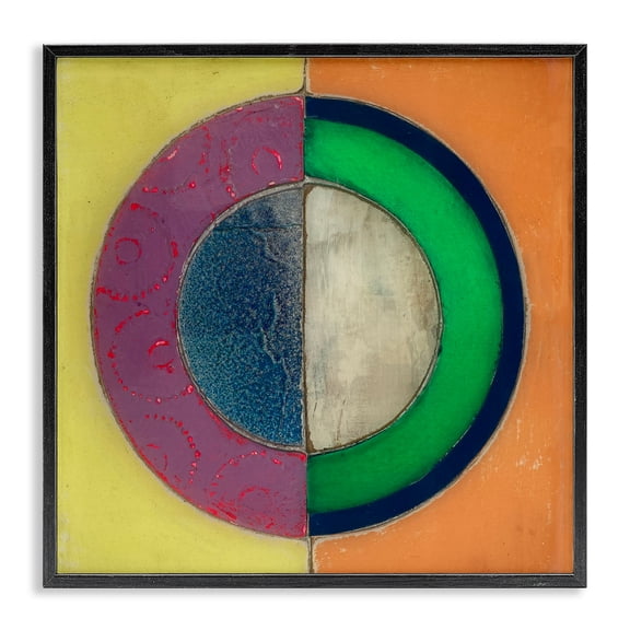 Stupell Industries Modern Muted Round Color Black Black Framed Giclee Art, 12 x 12, by Matthew Finger