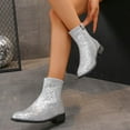 thumbnail image 4 of Tao Tao Women Ankle Boots Low Heel Sparkly Glitter Booties Ladies Round Toe Sequins Fine Glitter Casual Heel Low Ankle Boots Short Boots,Snow Boots Silver 43, 4 of 5