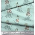 thumbnail image 3 of Soimoi Green Silk Fabric Tree Stump & Owl Cartoon Print Fabric by Yard 42 Inch Wide, 3 of 3