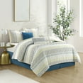 thumbnail image 2 of Nanshing Merida 7 Piece Stripes Comforter Set , White Blue , King Size , Jacquard, 2 of 7