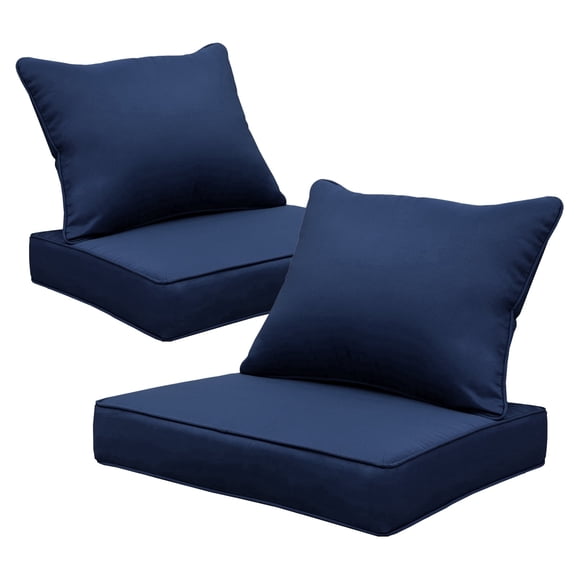 FKS LIFE Outdoor Deep Seat Cushion Set 24 x 24 x 4 Waterproof Fade Resistant for Chairs and Sofas (2 Set)