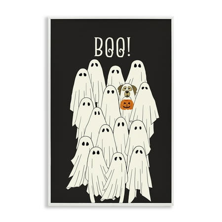 Stupell Industries Boo Ghosts with Dog Costume White Framed Giclee Art design by JJ Design House LLC 24 x 16