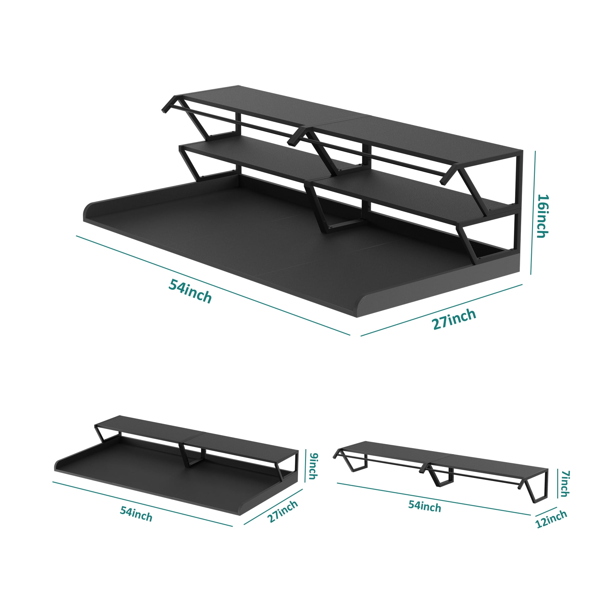 Advwin 54" Washer Dryer Countertop with Hanging Rod & Storage Shelves, Laundry Room Countertop Set, Washer and Dryer Topper with Anti-Slip Pads, Black