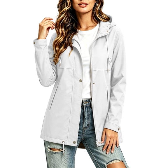Dvprdro Waterproof Rain Jacket for Women Hooded Windbreaker Outdoor Hiking Travel with Pockets Adjustable Drawstring Waist Casual