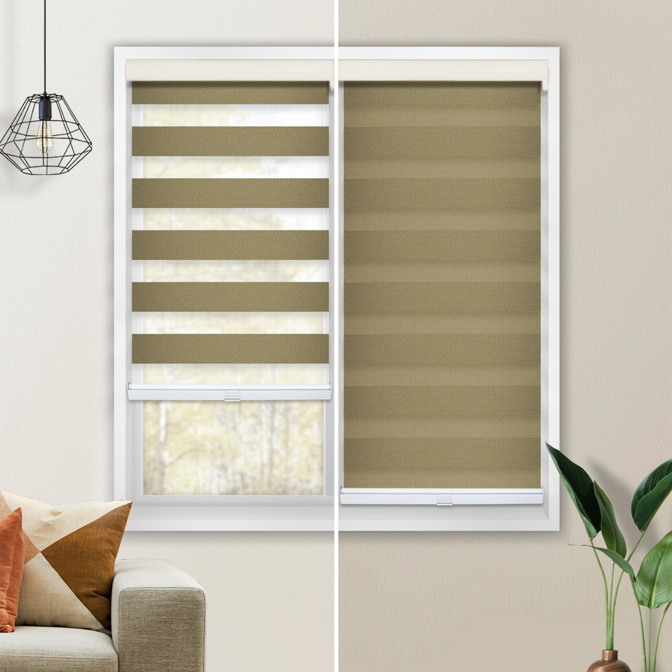 CHICOLOGY Blackout Zebra Roller Shades |64.75"W X 72"H| Dual Layer Light Filtering Blinds | Cordless Window Shades for Home & Office | Easy Install | Sable