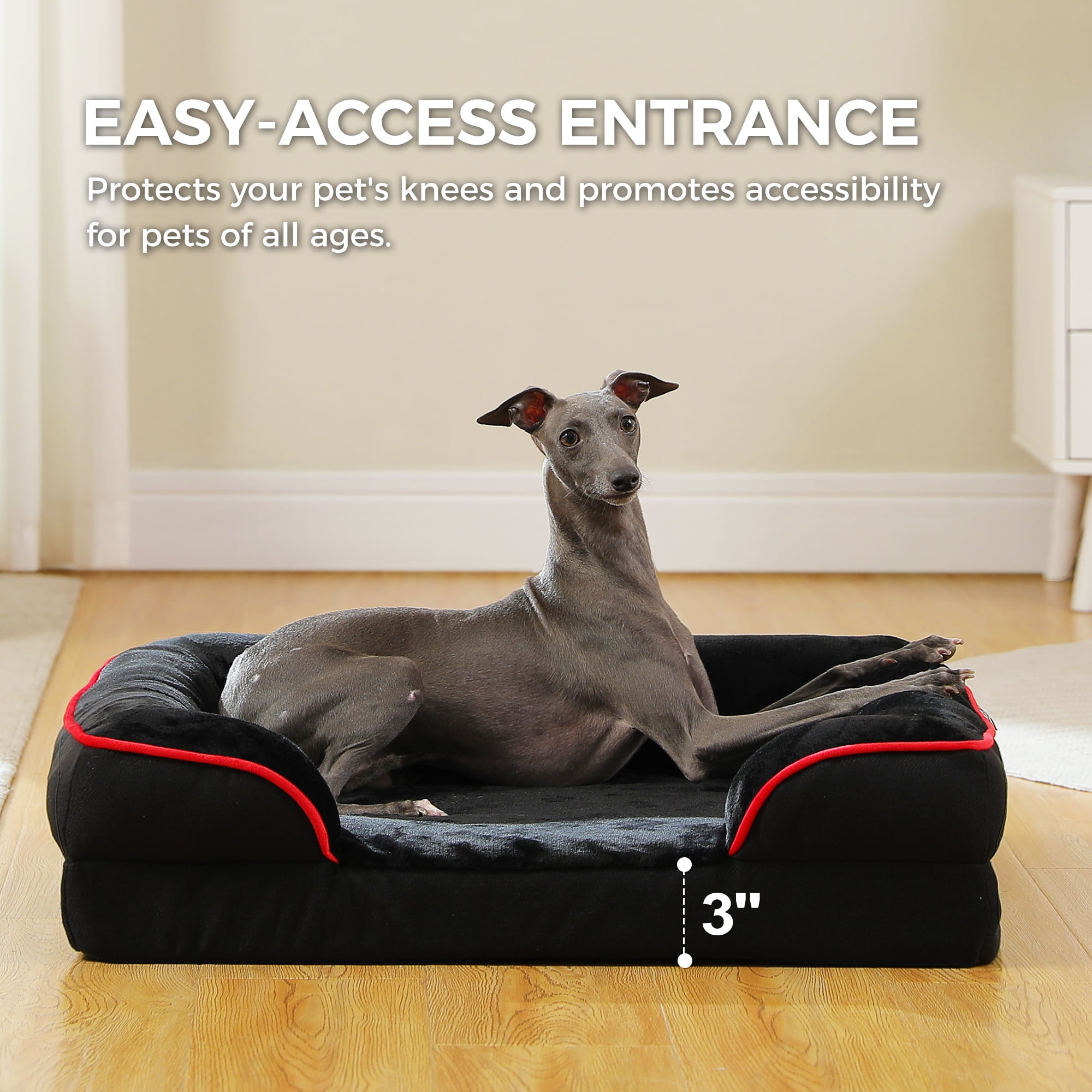 PAWZ Road Orthopedic Dog Bed Removable Washable Cover Non-Slip Bottom Dog Sofa Bed, S-XL, Black