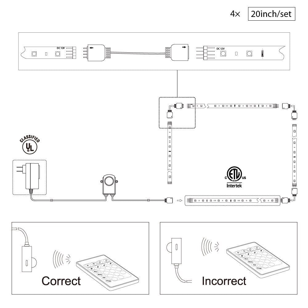 TORCHSTAR LED Strip Lights for 32 Inch-60 Inch HDTV, RGB LED TV Backlight Kit with Remote, ETL Listed, 16 Colors Changing Multi-color 5050 LEDs Bias Lighting, UL Adapter, Home Theater, Gaming Computer