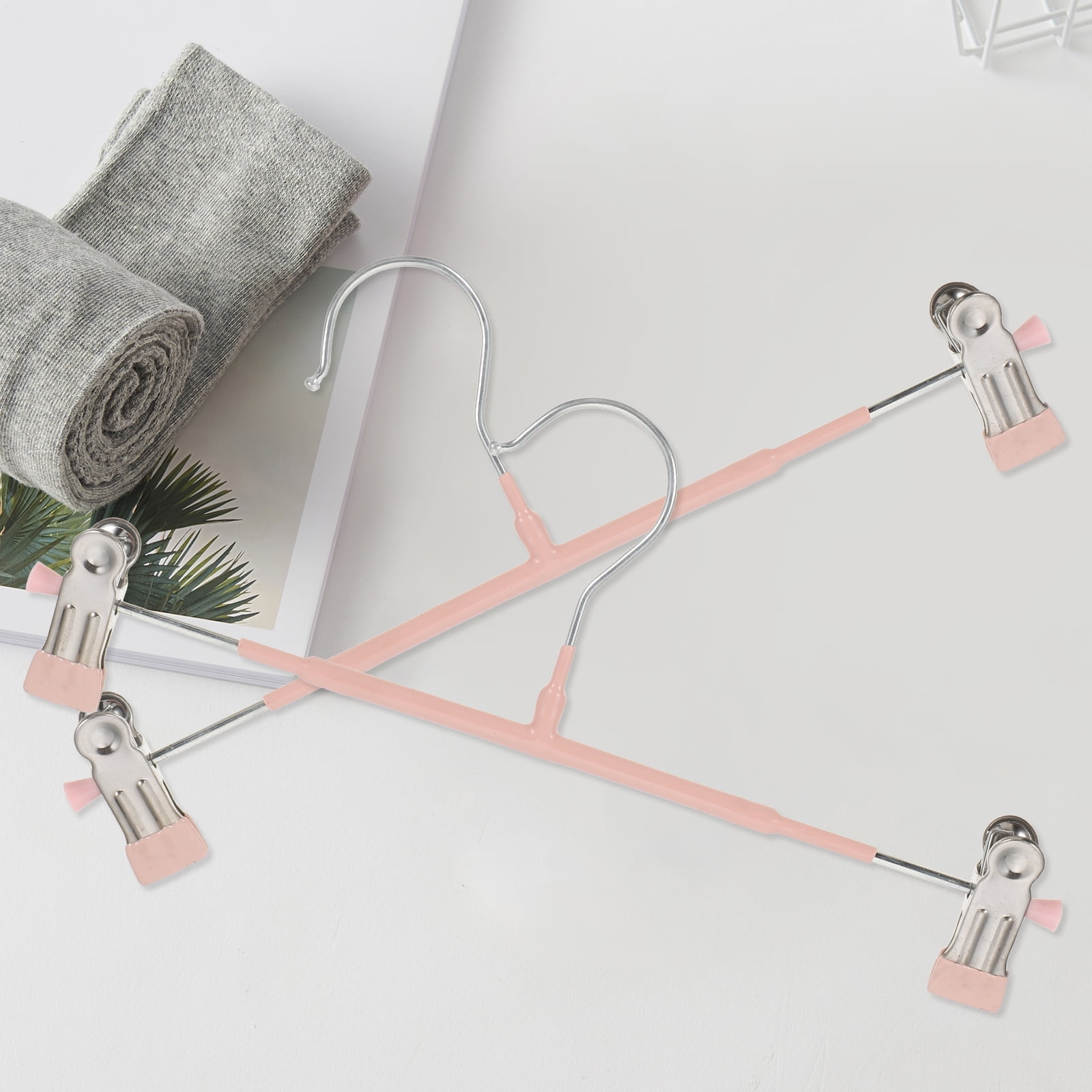 Double Clip Skirt Pants Hanger 10 Pcs Anti-skid Coat Hangers Jeans for Pvc Baby Pink