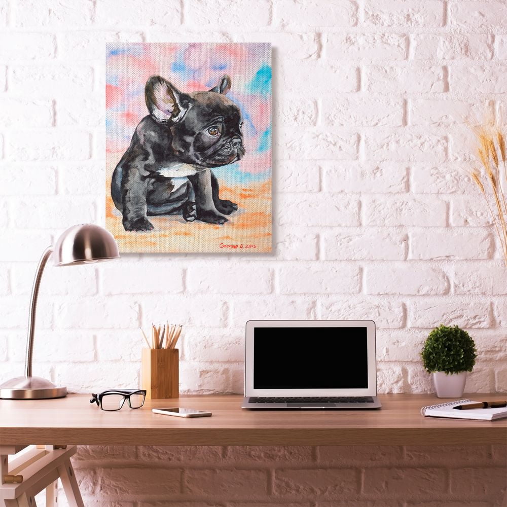 Stupell Industries French Bulldog Puppy Dog Pet Animal Watercolor Painting Canvas Wall Art by George Dyachenko