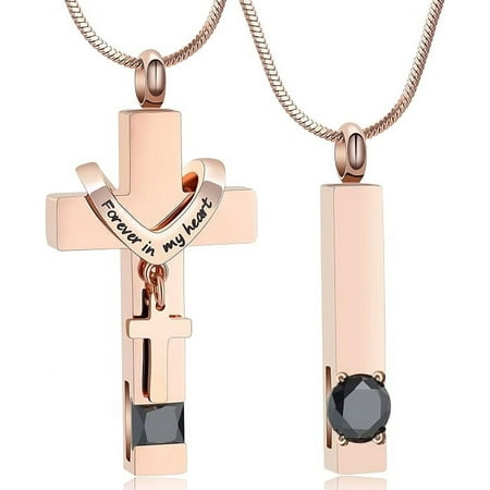 2 Pcs Cross Cremation Jewelry Double Cross Necklace Simulated Birthstone Cube Memorial Ashes Urn Pendant Necklace Keepsake Jewelry for Adult Ashes Simulated Birthstone Urn Necklace