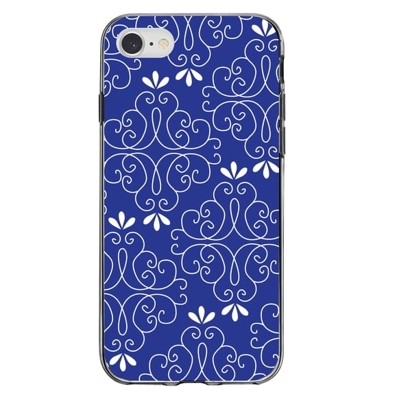 DistinctInk Clear Shockproof Hybrid Case for iPhone 7 8 SE (2020 Model) 4.7" Screen TPU Bumper Acrylic Back Tempered Glass Screen Protector - Dark Blue White Floral