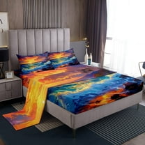 Erosebridal Coastal Ocean Sheet Set Twin, Sea Waves Bedding Sets Twin Size, Beach Sunset Decor 3 Pieces