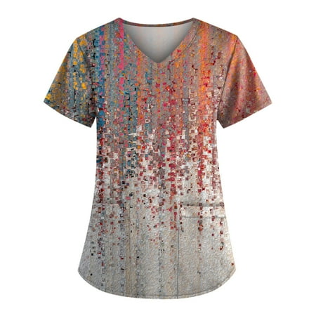 

YANXIAO Plus Size Cute Printed Scrub Working Uniform Tops for Women women tops Wine XL