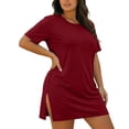 thumbnail image 3 of IFNWSV Robes Grande Taille, Robe Grande Taille Unie Ample à Manches Courtes et Col Rond Style Décontracté Confortable pour Toutes les Saisons, Robes d'Été pour Femmes Bordeaux 2TG, 3 of 8