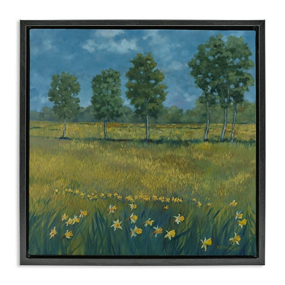 Stupell Industries Meadow with Daffodils Landscape & Nature Painting Black Floater Framed Canvas Art Print Wall Art, 18 x 18