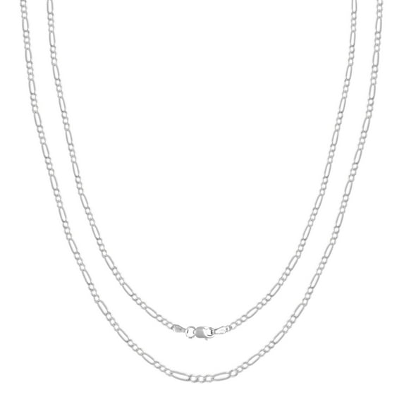 10K White Gold Figaro Chain Necklace / Choker for Men and Women – Measures 2 mm Thick and 16 Inches Length
