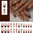 thumbnail image 2 of Fall Winter False Nails 24Pcs Long Coffin Glossy Finish French Floral For Daily Wear Easy Installation, 2 of 8