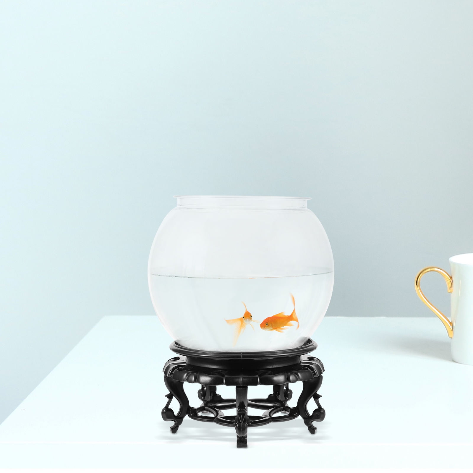 Tineasur 1Set Simple Clear Plastic Fish Bowl Small Round Aquarium for Desktop Decoration and Easy Maintenance