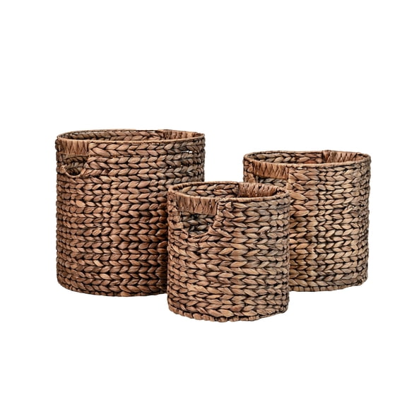 happimess Avery Bohemian Cottage Hand-Woven Hyacinth Cylinder Nesting Baskets with Handles, Brown (Set of 3), BSK2011B-3SET